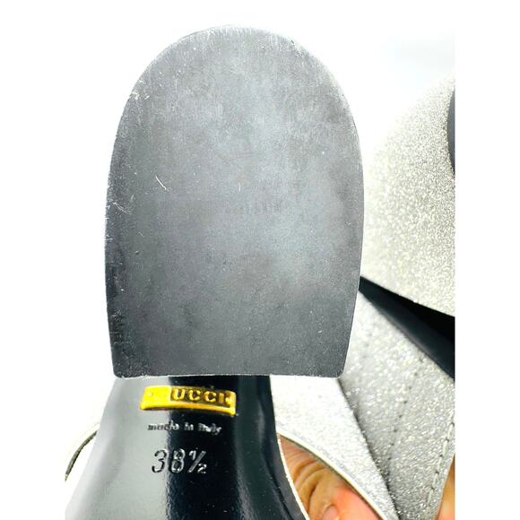 GUCCI Glitter Fabric Webby Crossover High Heel Slide Sandals in Argento 38.5 - Picture 14 of 14